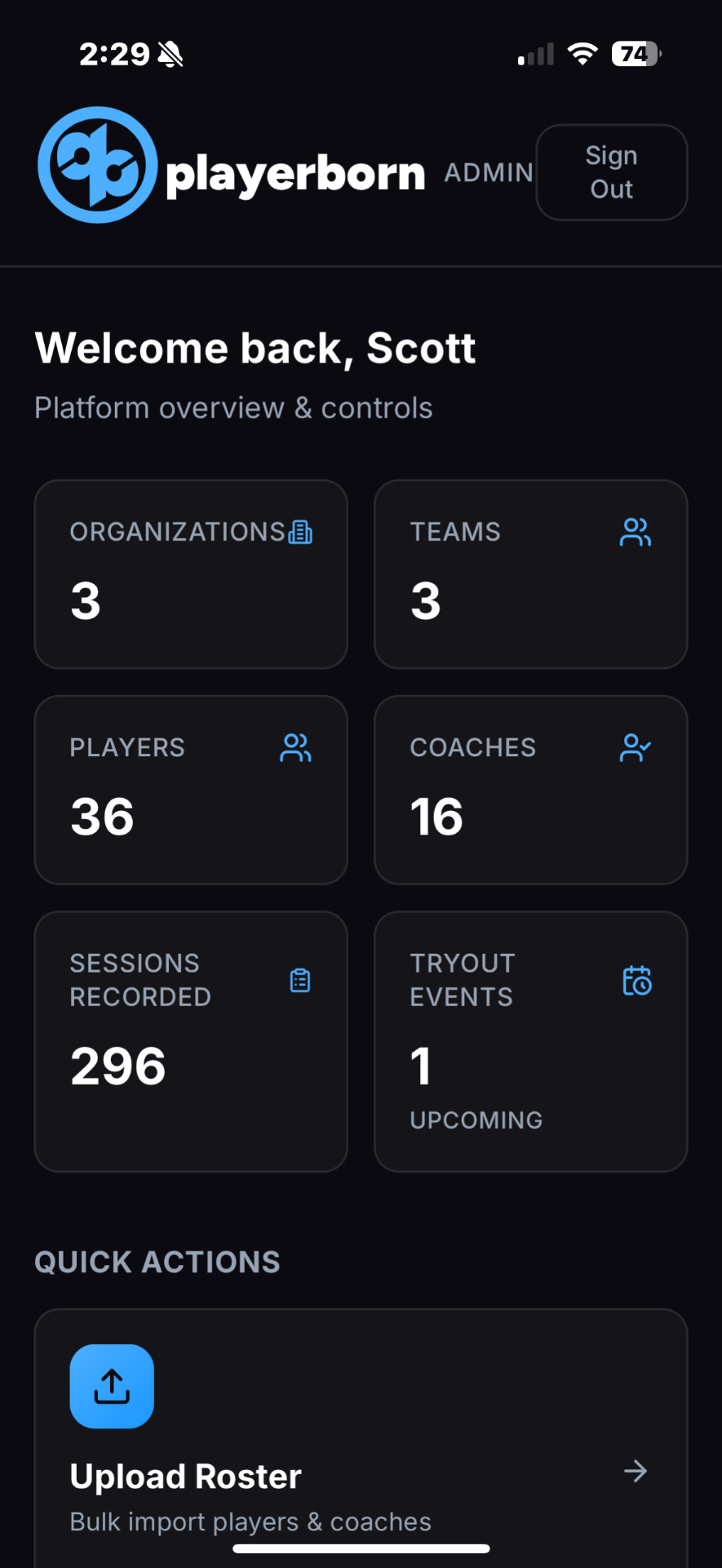 AdminDashboard, mobile